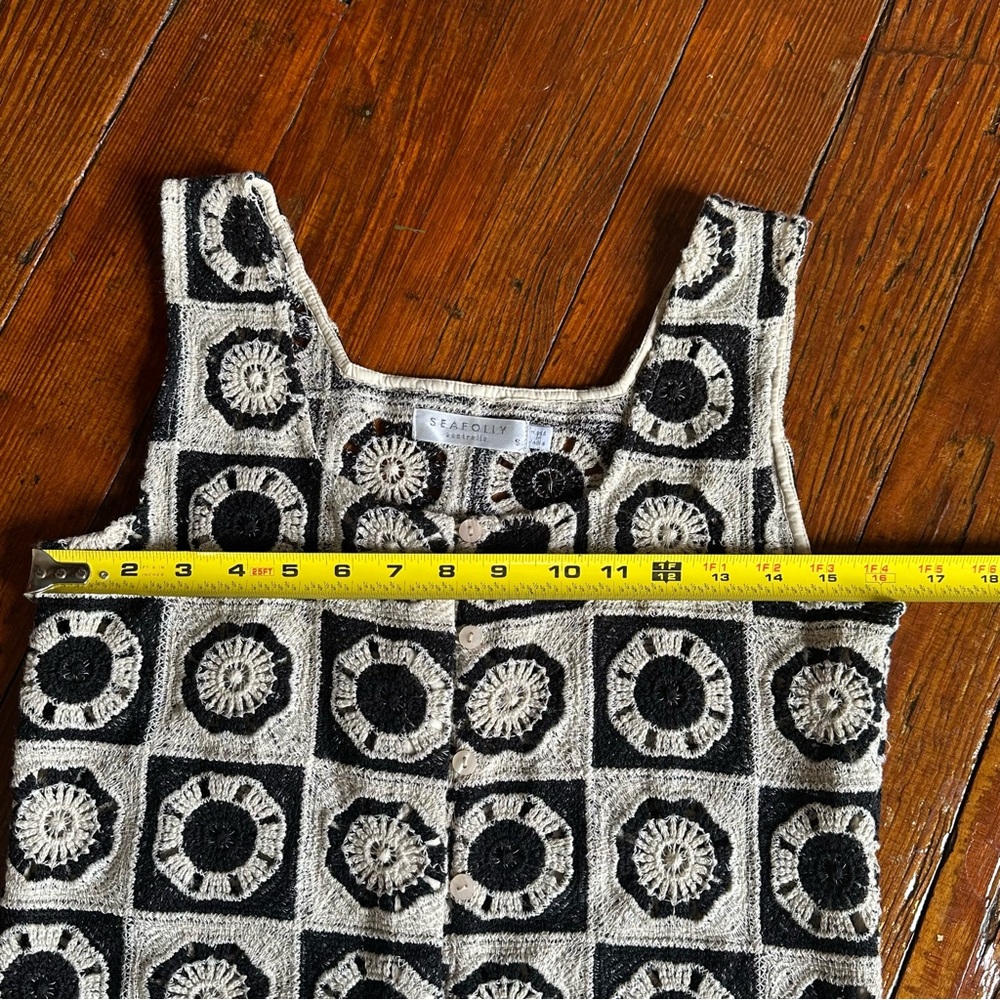 Anthropologie Seafolly Crochet Hipster Coverup Beach Mini Dress Black and Cream - Picture 9 of 11
